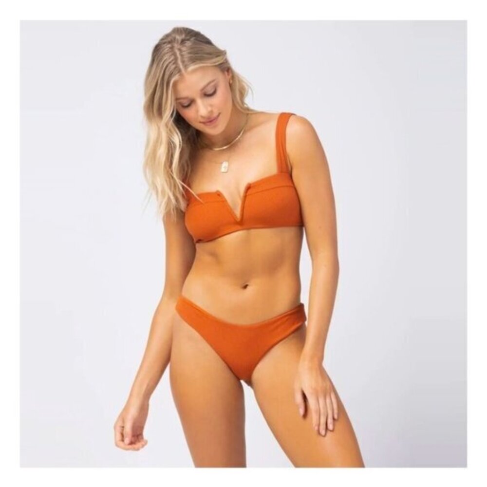 L*Space Womens Sandy Bikini Bottom XS Amber Ribbed Fabric Seamless NWT MSRP $84